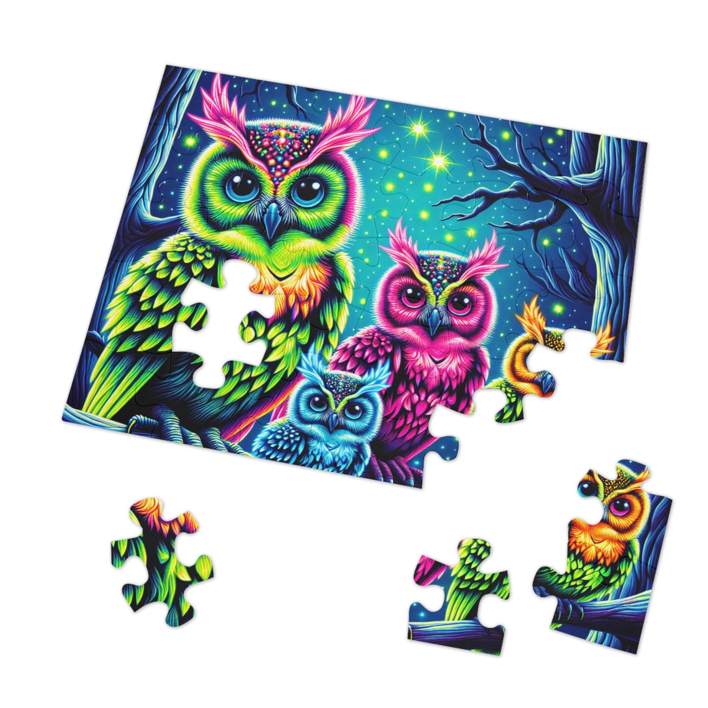 Vibrant Neon Owls - Neon Owls Puzzle 30, 110, 252, and 1000 Pieces