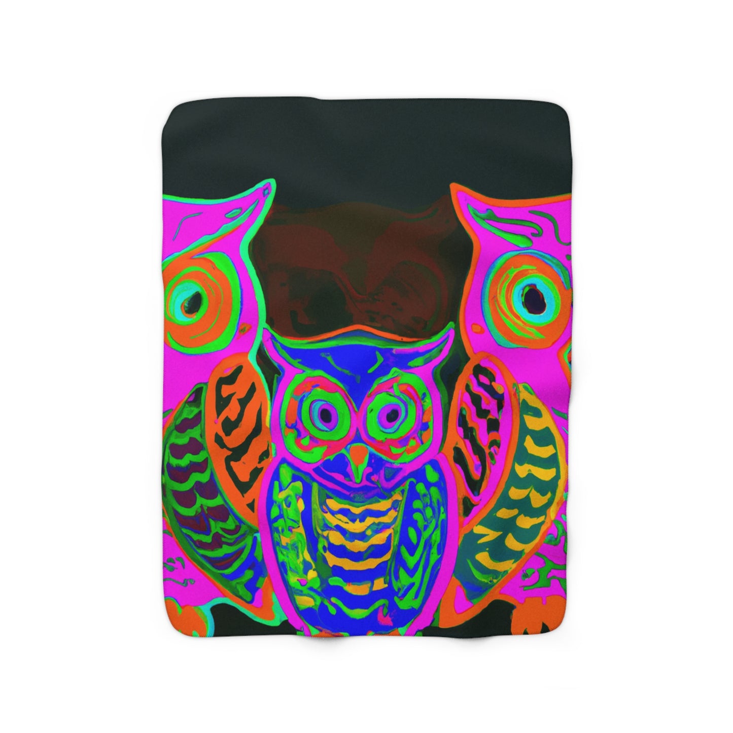 "Neon Nocturnal Night" - NEON Owls Art Sherpa Blanket