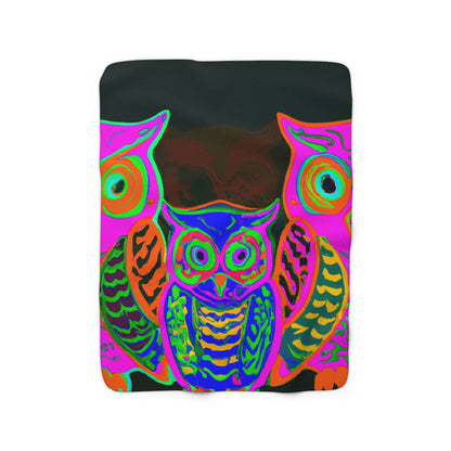 "Neon Nocturnal Night" - NEON Owls Art Sherpa Blanket
