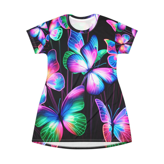 Twisted Neon Flutter Neon Butterflies Womans T Shirt Dress