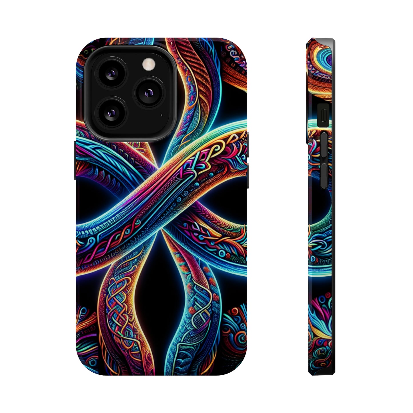 Vibrant Infinity Nocturne Neon Trippy Infinity Patterns Premium Art Magsafe Magnet Tough IPhone 13 14 15 Pro Plus Max and Mini in Matte and Glossy Phone cases