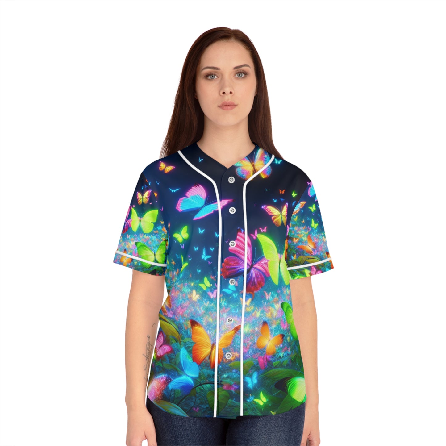 "Neon Flutterby Glow" Neon Butterflies Womans Jersey