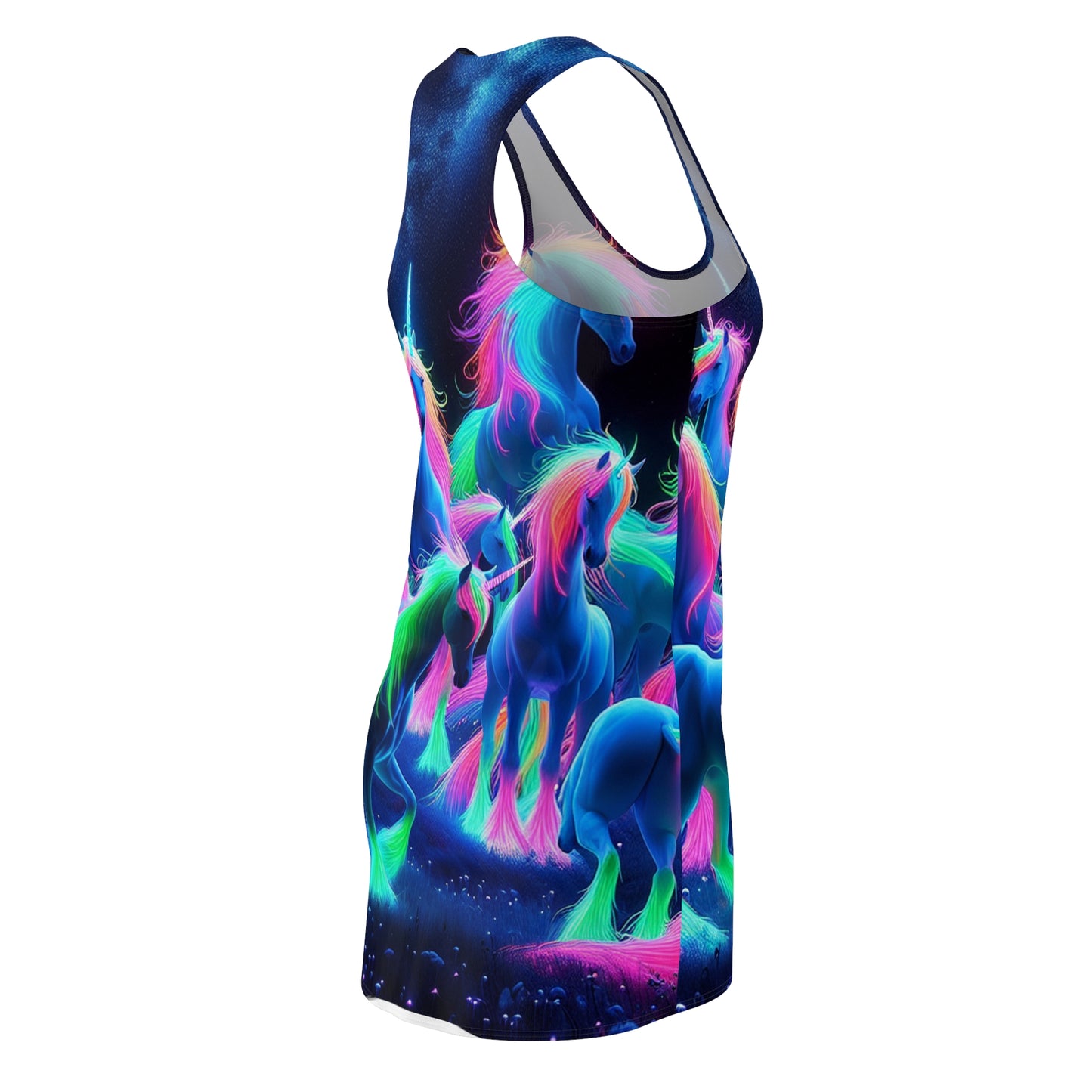 "Neon Nocturne: Unicorns in the Wild" Neon Unicorns Racerback Dress