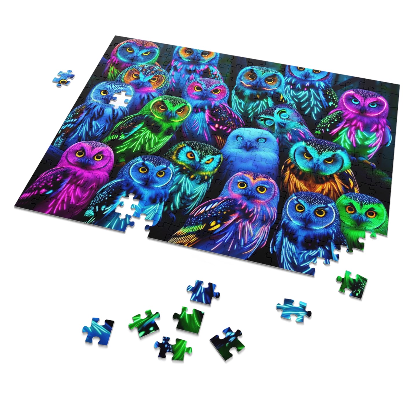 NeonOwlGather. - Neon Owls Puzzle 30, 110, 252, and 1000 Pieces