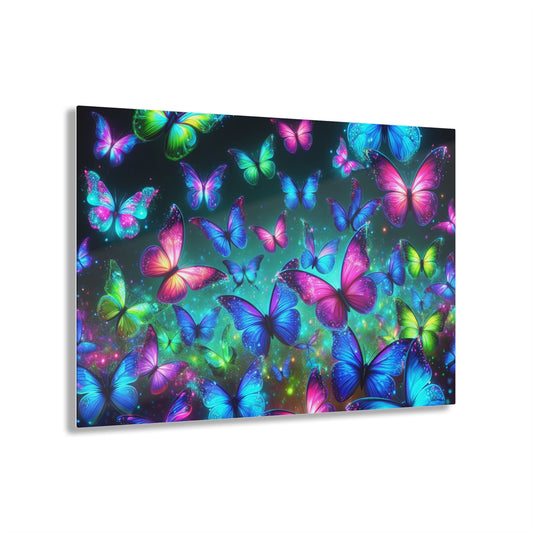 "Glowing Prismatic Butterflies" NEON Butterflies Art 1/4" Glossy Acrylic Art