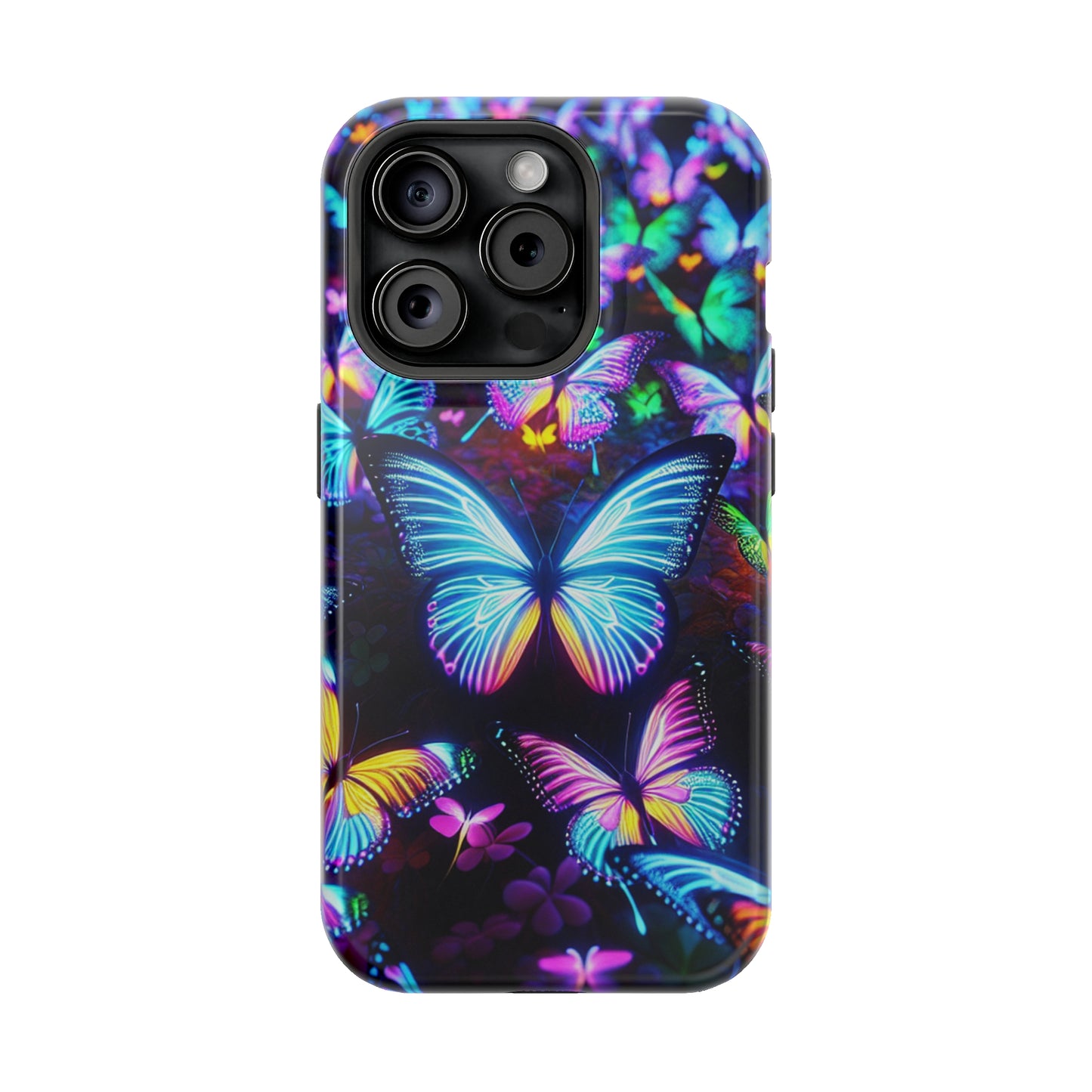 "Neon Butterflies in the Night Sky" Neon Butterflies Premium Art Magsafe Magnet Tough IPhone 13 14 15 Pro Plus Max and Mini in Matte and Glossy Phone cases