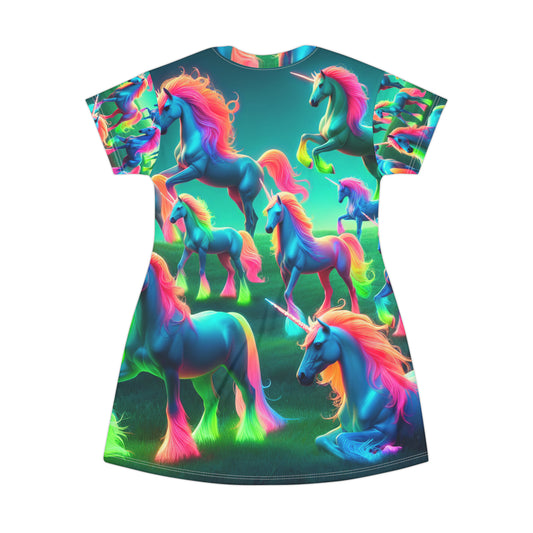 Neon Unirainbow. Neon Unicorns Womans T Shirt Dress