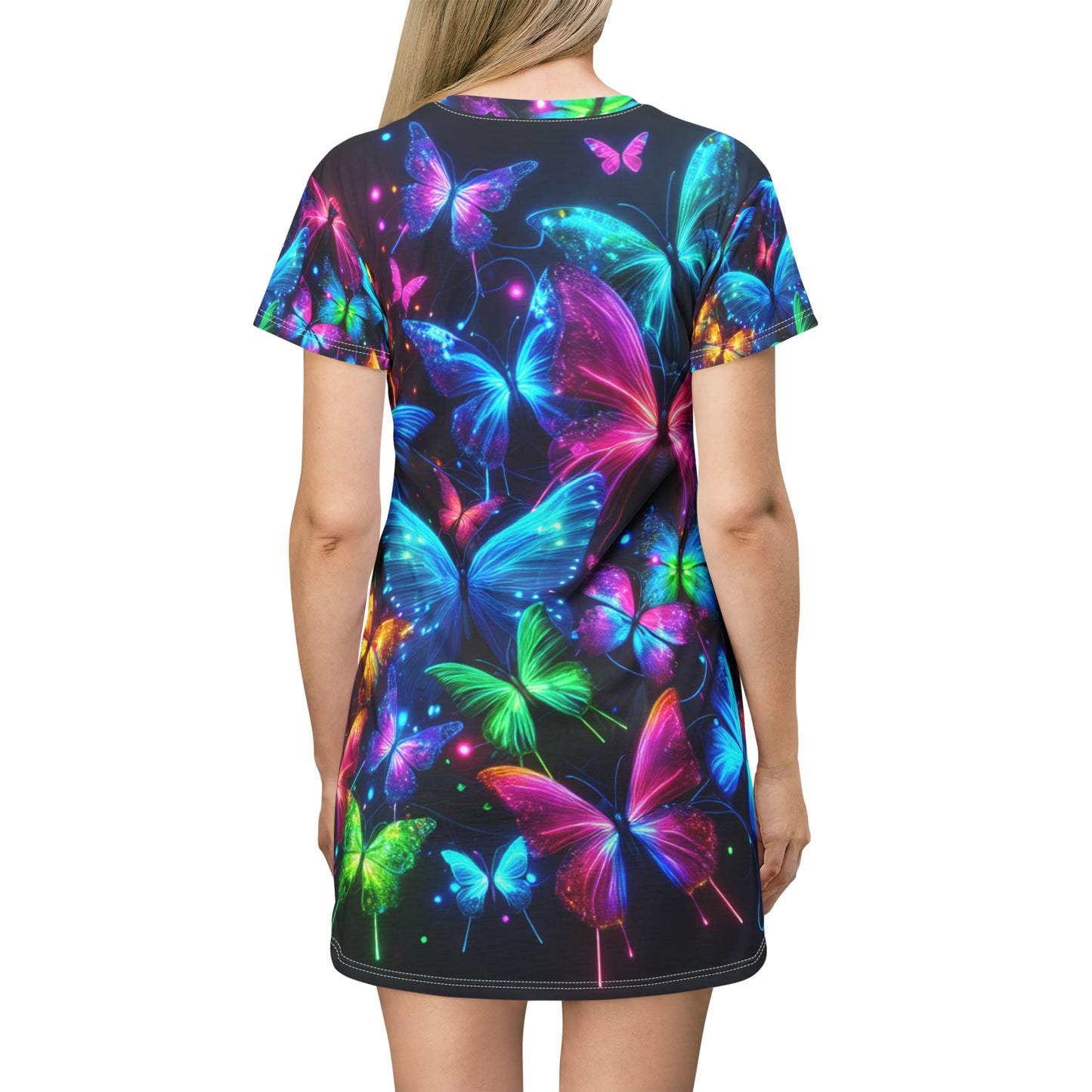 Neon Flutterby Blossoms Neon Butterflies Womans T Shirt Dress