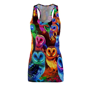 "Neon Nightingales" Neon Owls Racerback Dress