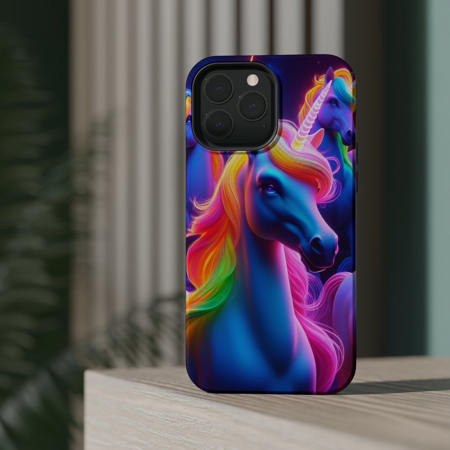 Neon Nighthorn Pride Neon Unicorns Premium Art Magsafe Magnet Tough IPhone 13 14 15 Pro Plus Max and Mini in Matte and Glossy Phone cases
