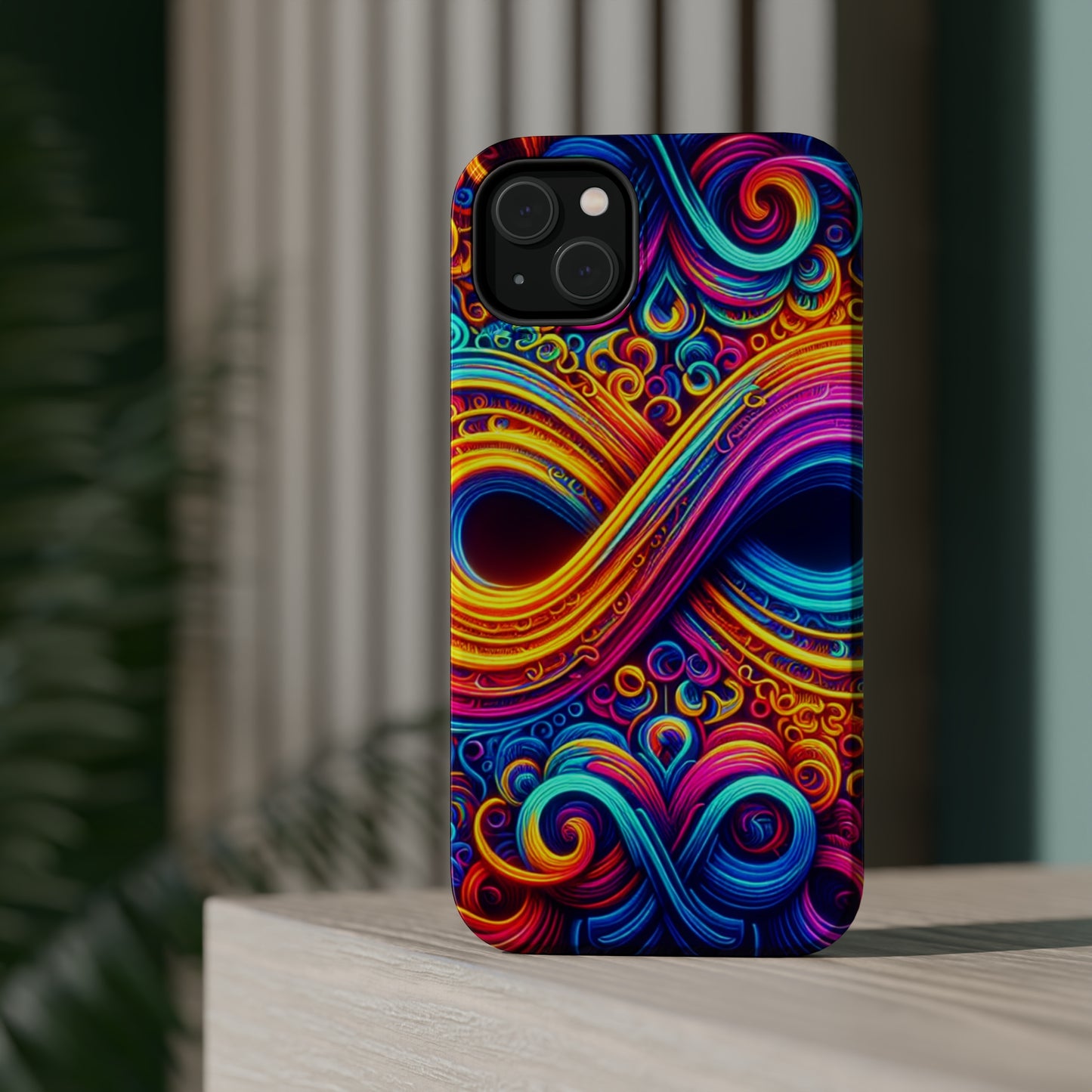 ElectroFractal Fluorescence. Neon Trippy Infinity Patterns Premium Art Magsafe Magnet Tough IPhone 13 14 15 Pro Plus Max and Mini in Matte and Glossy Phone cases