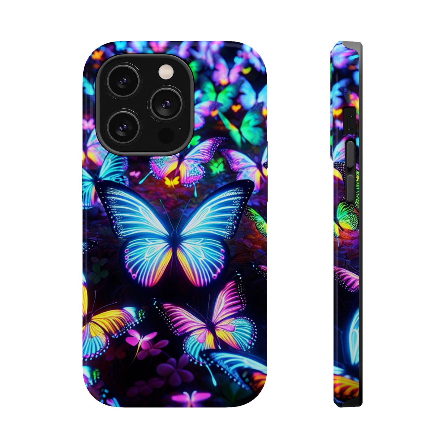 "Neon Butterflies in the Night Sky" Neon Butterflies Premium Art Magsafe Magnet Tough IPhone 13 14 15 Pro Plus Max and Mini in Matte and Glossy Phone cases