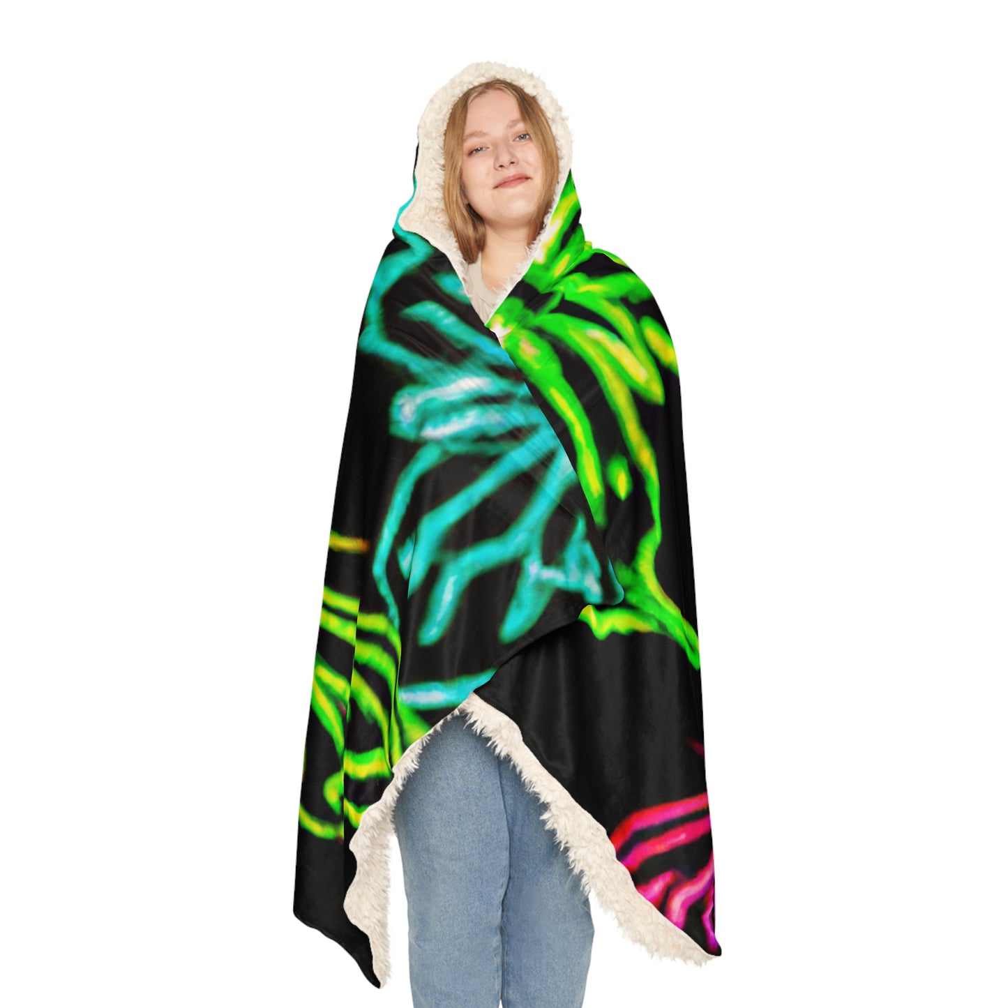 "Neon Flight" - NEON Butterflies Art Hooded Snuggle Blanket