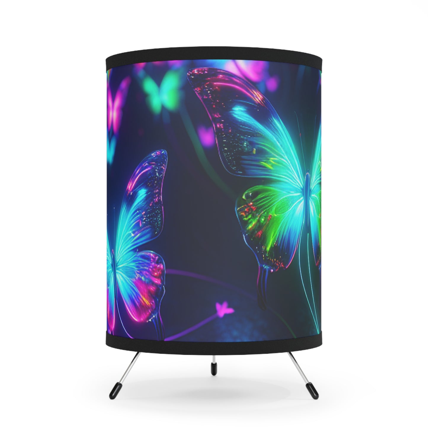 "Vivid Neon Dreams" - NEON Butterflies Art Tripod Lamp