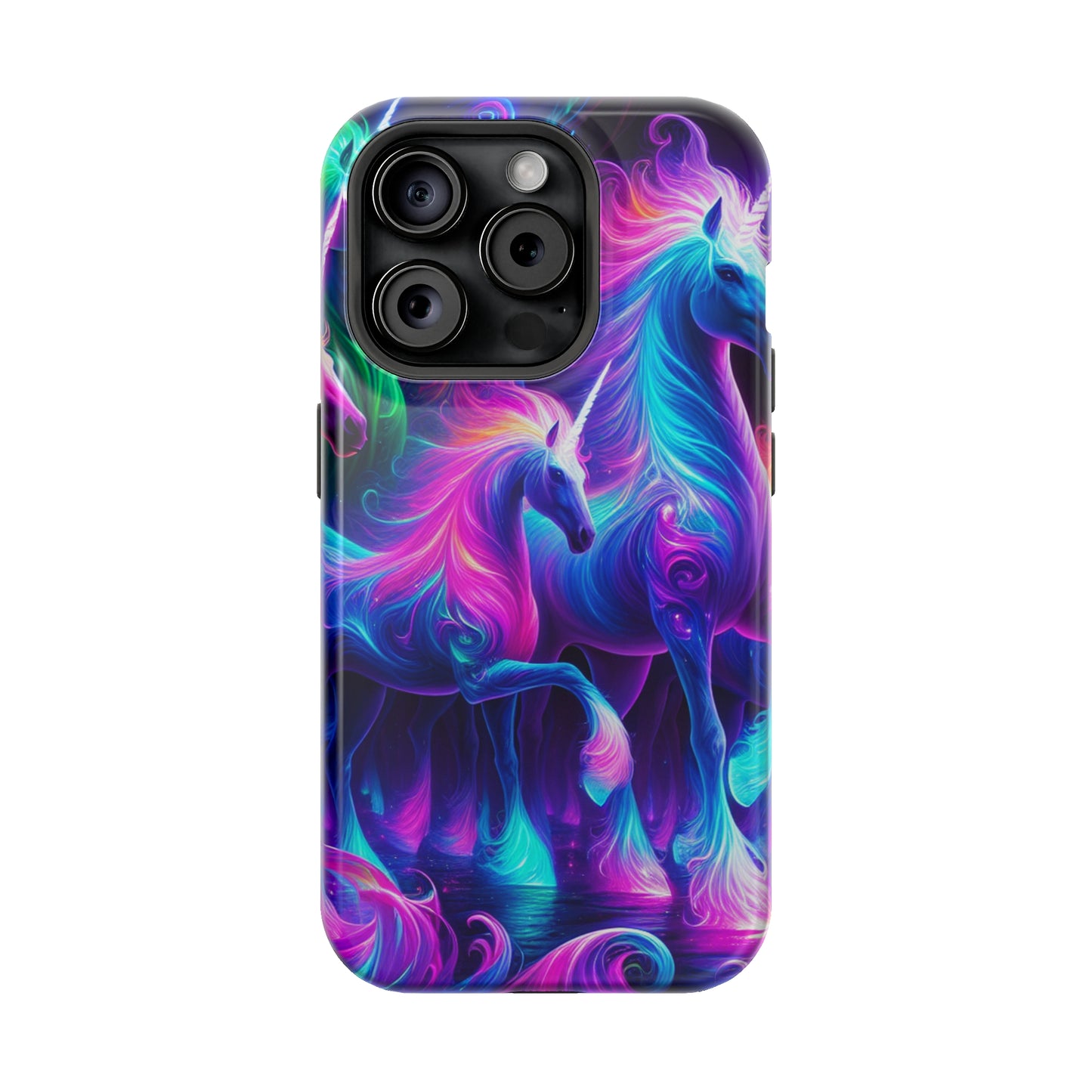Neon Uniflourish Neon Unicorns Premium Art Magsafe Magnet Tough IPhone 13 14 15 Pro Plus Max and Mini in Matte and Glossy Phone cases