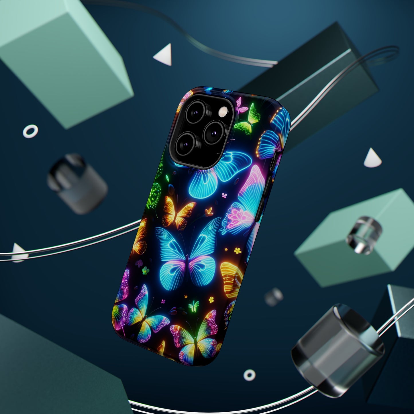 Luminous Butterfly Radiance Neon Butterflies Premium Art Magsafe Magnet Tough IPhone 13 14 15 Pro Plus Max and Mini in Matte and Glossy Phone cases