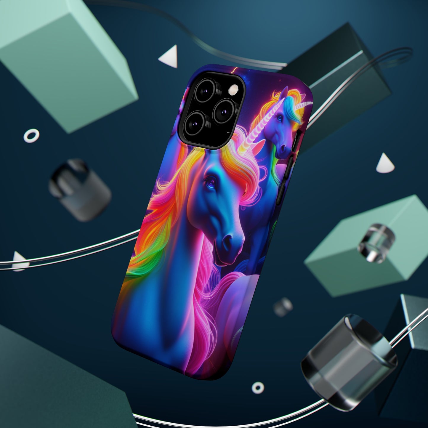 Neon Nighthorn Pride Neon Unicorns Premium Art Magsafe Magnet Tough IPhone 13 14 15 Pro Plus Max and Mini in Matte and Glossy Phone cases