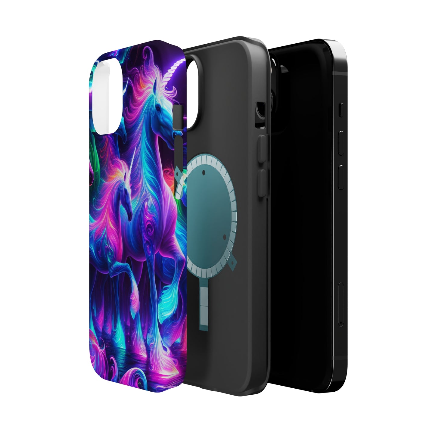 Neon Uniflourish Neon Unicorns Premium Art Magsafe Magnet Tough IPhone 13 14 15 Pro Plus Max and Mini in Matte and Glossy Phone cases