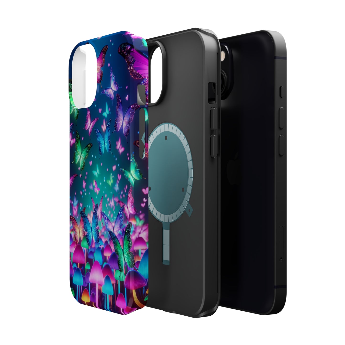 Neon Eden. Neon Butterflies and Mushrooms Premium Art Magsafe Magnet Tough IPhone 13 14 15 Pro Plus Max and Mini in Matte and Glossy Phone cases