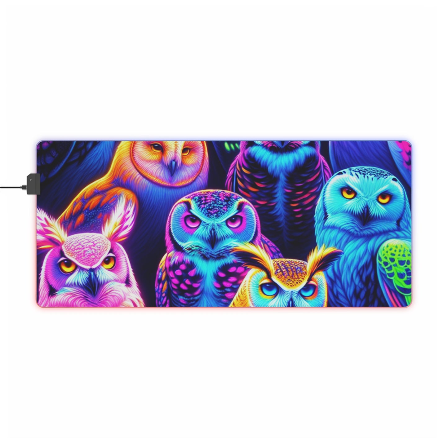 Neon Nocturnal Composition. NEON Owls Art LED Mousepad