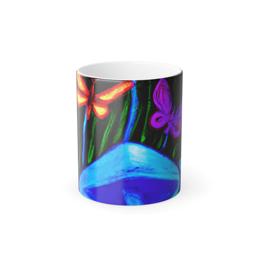 Neon Moonlight Dreamscape Mushrooms & Butterflies 11oz Color Morphing Mug
