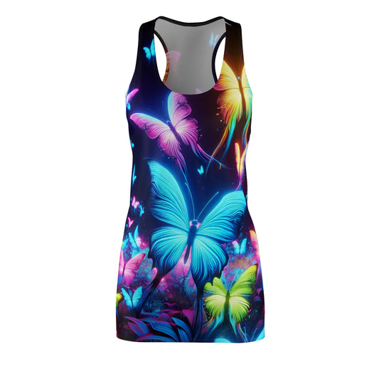 "Electric Rainbow Flutter" Neon Butterflies  Racerback Dress