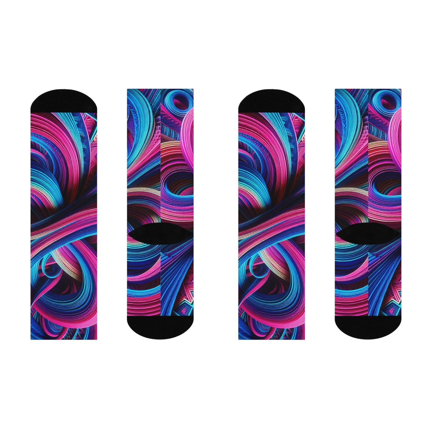 Vividly Fractalized Rainbow Reflections. Trippy Cushioned Crew Socks