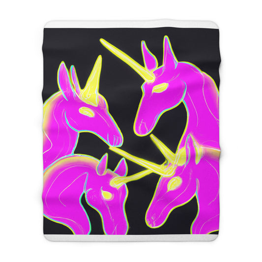 "Rainbow Illusions" - NEON Unicorns Art Sherpa Blanket