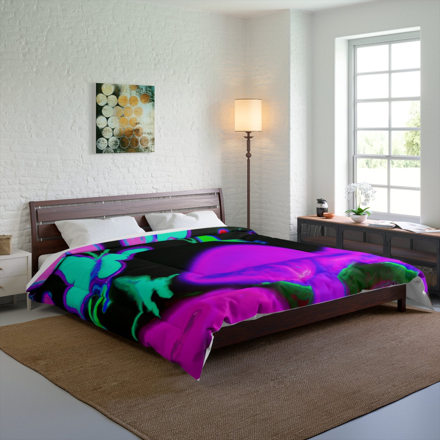 Neon Prismatic Splendor. Butterflies & Mushrooms Comforter Blanket