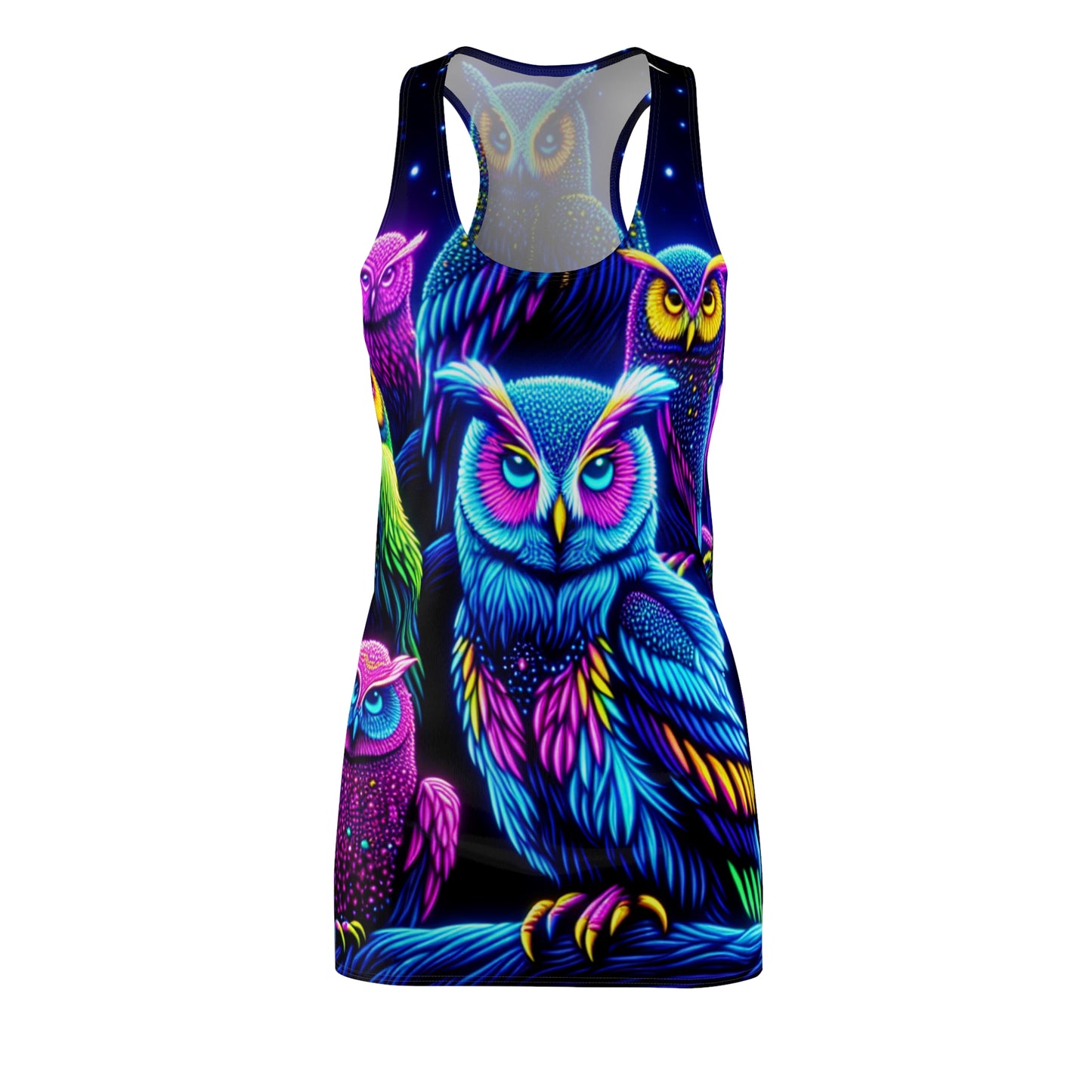 "Neon Nocturne" Neon Owls Racerback Dress