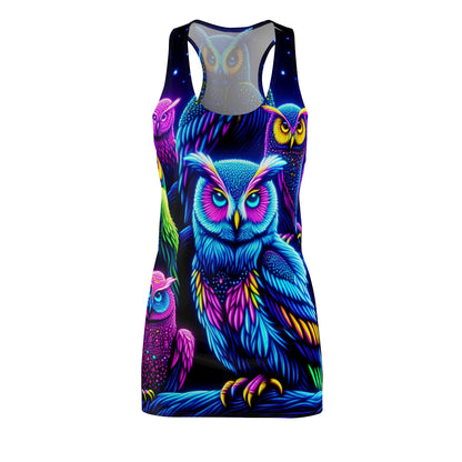 "Neon Nocturne" Neon Owls Racerback Dress