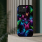 'Euphoria in Neon Flight' Neon Butterflies Premium Art Magsafe Magnet Tough IPhone 13 14 15 Pro Plus Max and Mini in Matte and Glossy Phone cases