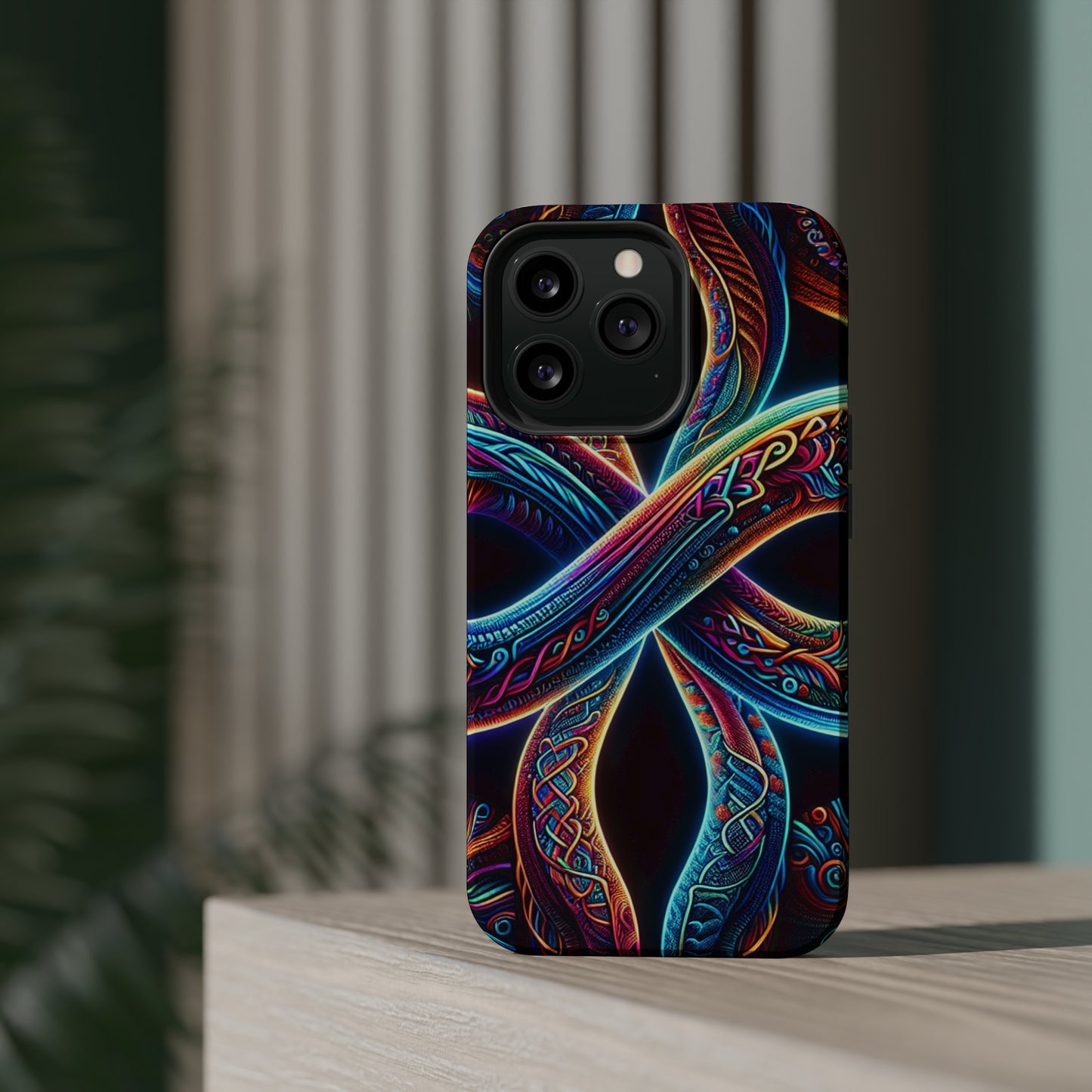 Vibrant Infinity Nocturne Neon Trippy Infinity Patterns Premium Art Magsafe Magnet Tough IPhone 13 14 15 Pro Plus Max and Mini in Matte and Glossy Phone cases