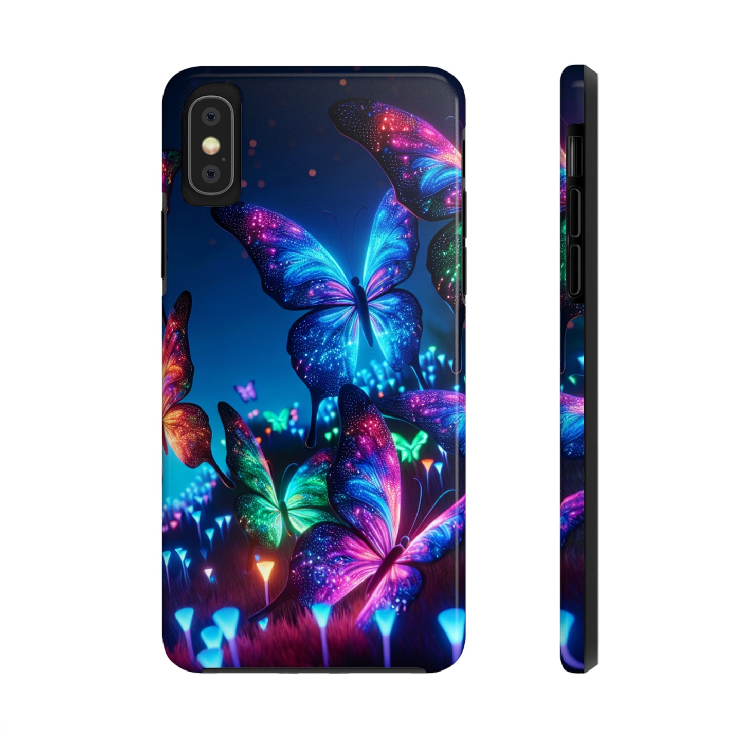 "Electric Morpho Rain" NEON Butterflies Tough Phone Case Iphone  7 8 9 10 11 12 13 14 SE X XR XS Pro Max Mini Plus