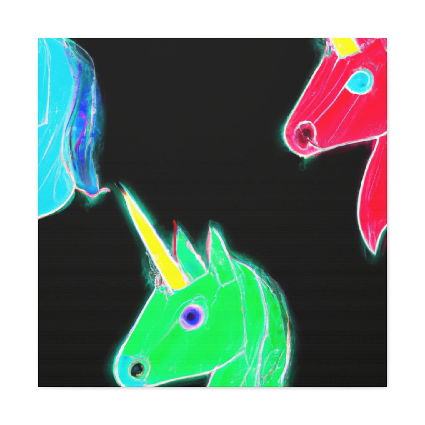 "Neon Rainbow Unicorn Cluster" NEON Unicorns Art Canvas