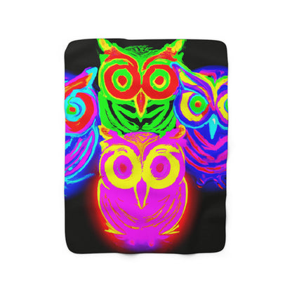 "Night Symphony" - NEON Owls Art Sherpa Blanket