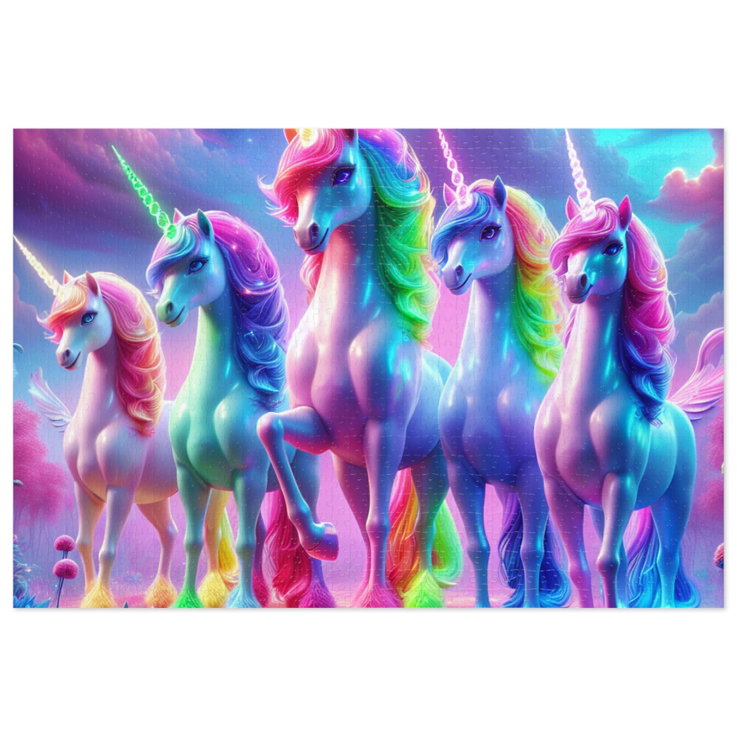 "Neon Herd" - Neon Unicorns Puzzle 30, 110, 252, and 1000 Pieces