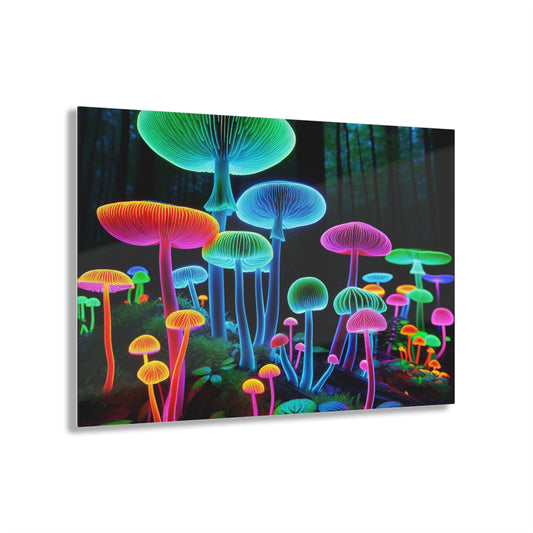 Neon Fungi Glow. Mushrooms 1/4" Glossy Acrylic Art