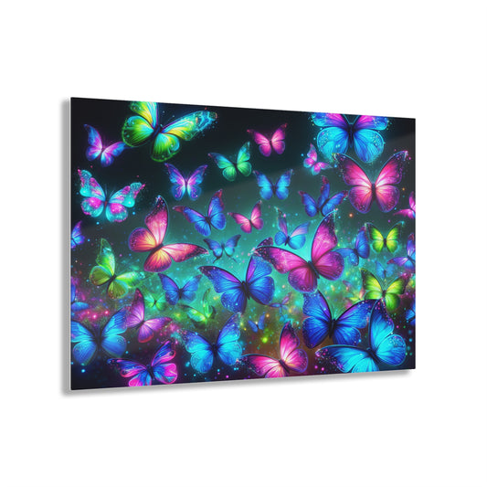 "Glowing Prismatic Butterflies" NEON Butterflies Art 1/4" Glossy Acrylic Art