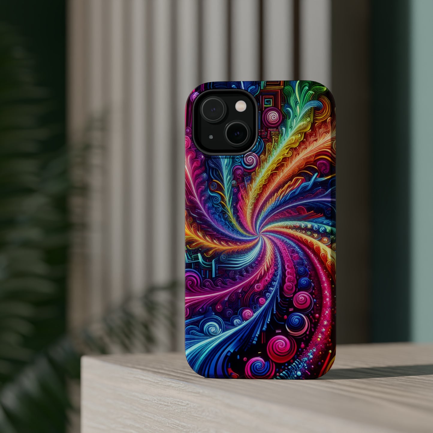 Infinite Neon Ravelry. Neon Trippy Infinity Patterns Premium Art Magsafe Magnet Tough IPhone 13 14 15 Pro Plus Max and Mini in Matte and Glossy Phone cases