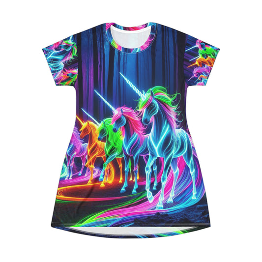 Neon Dream Riders Neon Unicorns Womans T Shirt Dress