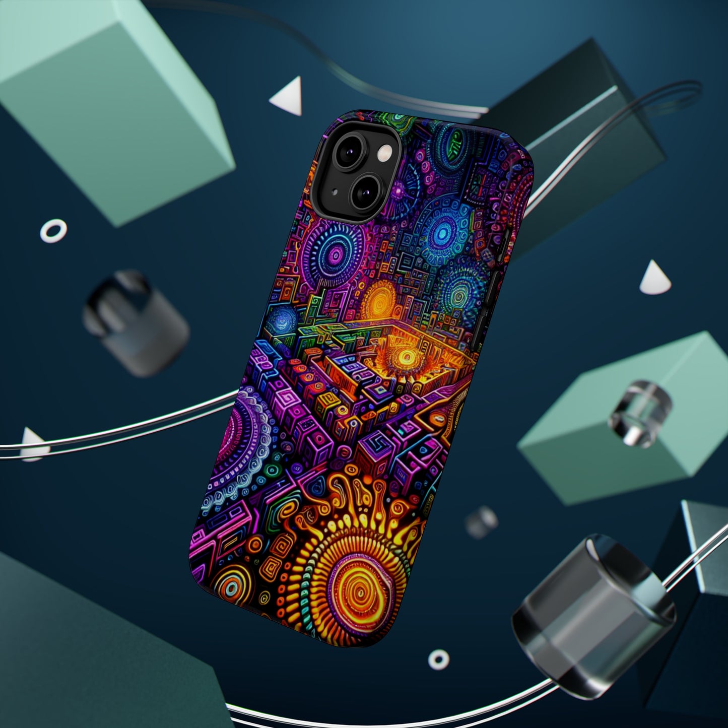 Vivid Voyage of Infinity Neon Splendor. Neon Trippy Infinity Patterns Premium Art Magsafe Magnet Tough IPhone 13 14 15 Pro Plus Max and Mini in Matte and Glossy Phone cases