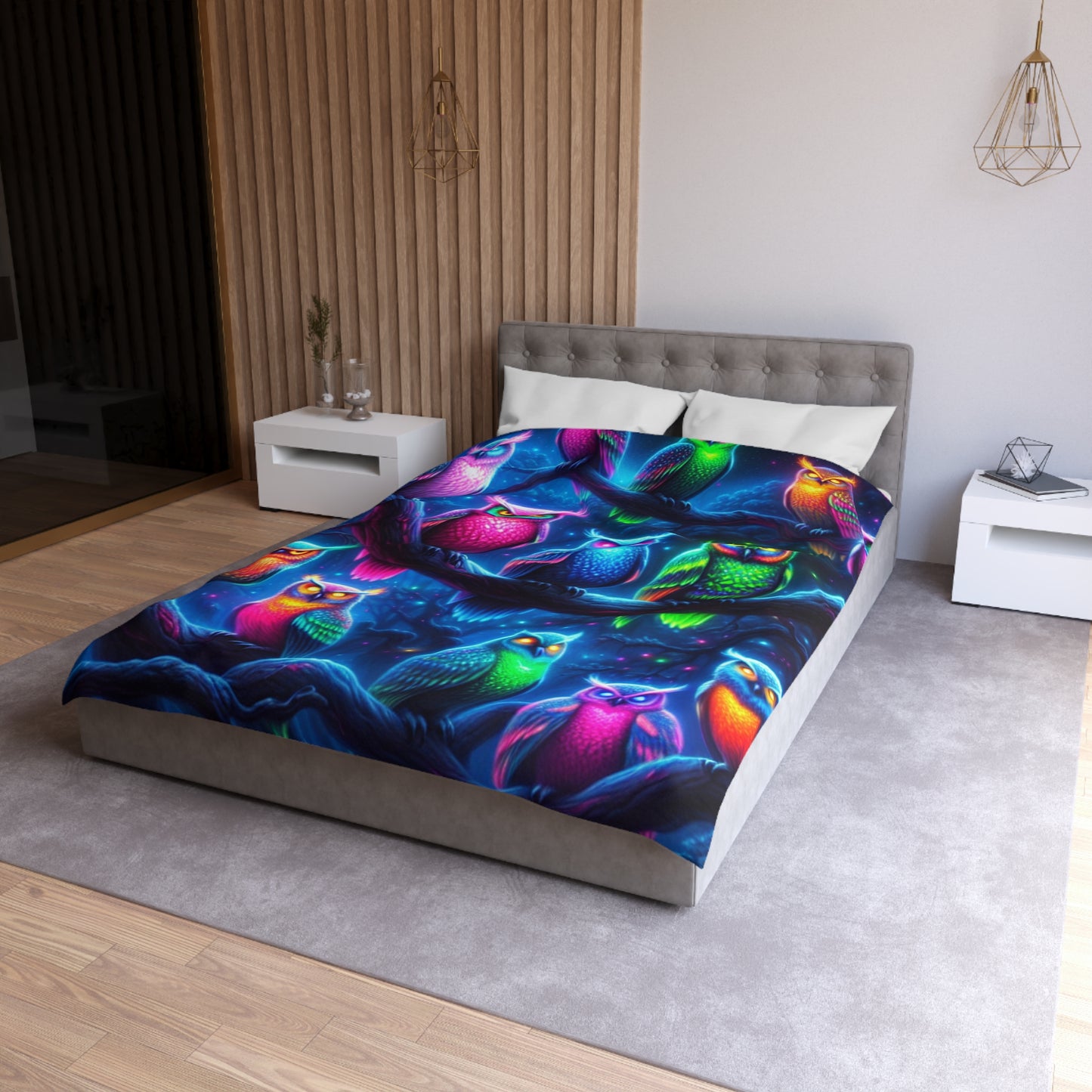 Lorenzo da Firenze - NEON Owls Microfiber Duvet Cover