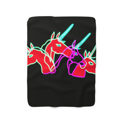 "Neon Dreamscape" - NEON Unicorns Art Sherpa Blanket