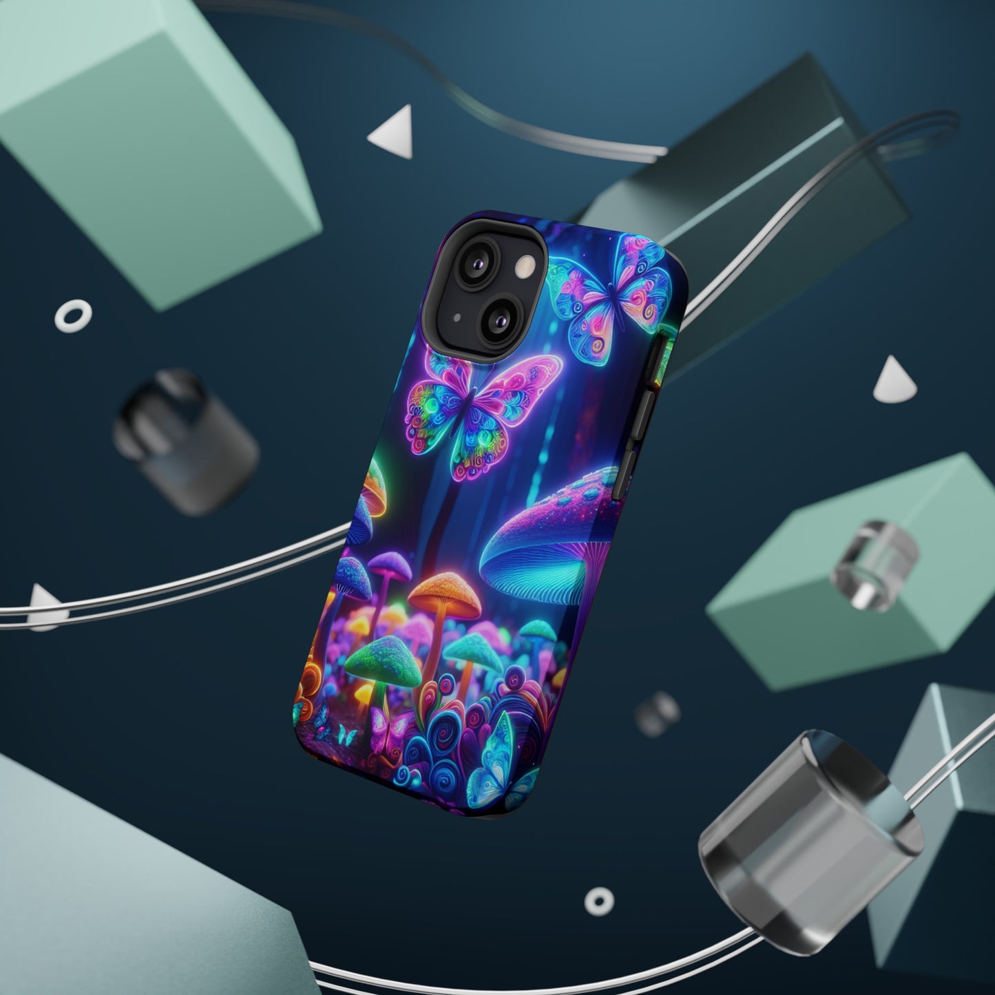 Neon Ecstasy. Neon Butterflies and Mushrooms Premium Art Magsafe Magnet Tough IPhone 13 14 15 Pro Plus Max and Mini in Matte and Glossy Phone cases