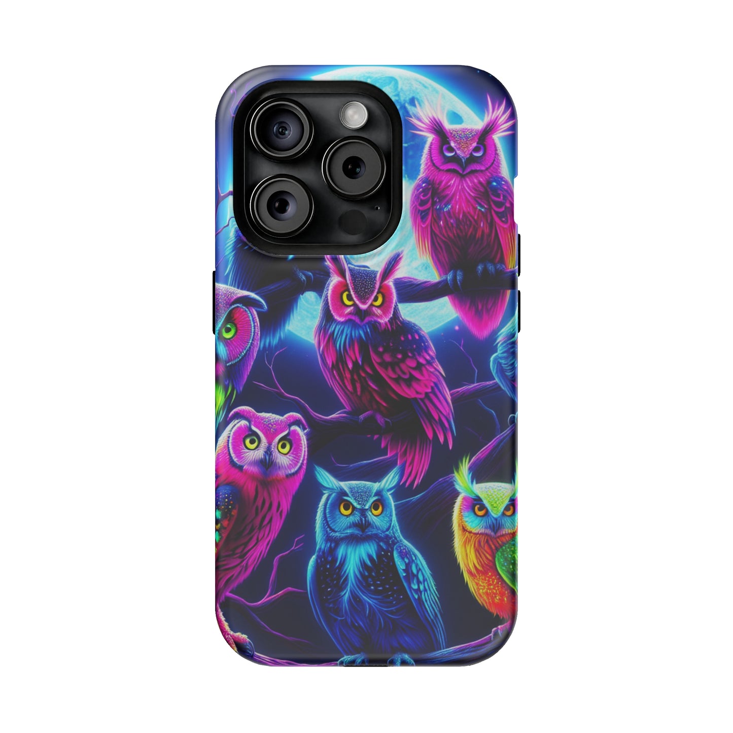"Neon Splash of Owls" Neon Owls Premium Art Magsafe Magnet Tough IPhone 13 14 15 Pro Plus Max and Mini in Matte and Glossy Phone cases