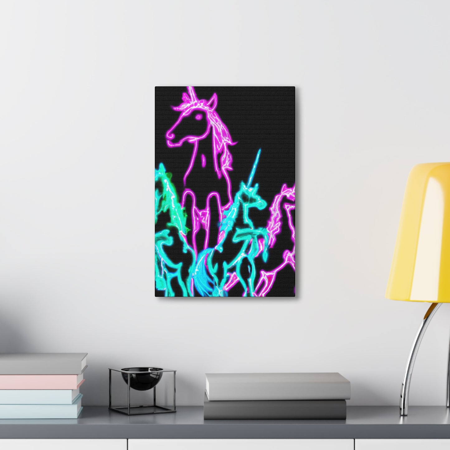 "Neon Paradise: A Unicorn Escapade" NEON Unicorns Art Canvas