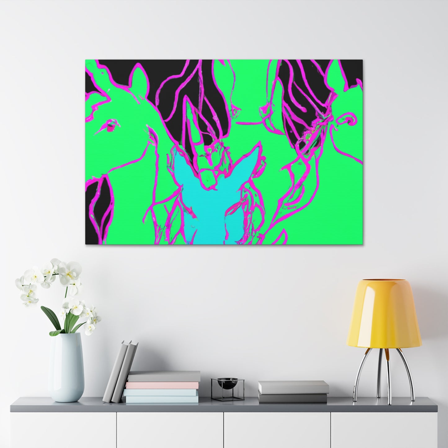 "Fantasy of Neon Lights" NEON Unicorns Art Canvas