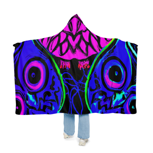 Electric Nocturne. - NEON Owls Art Hooded Snuggle Blanket