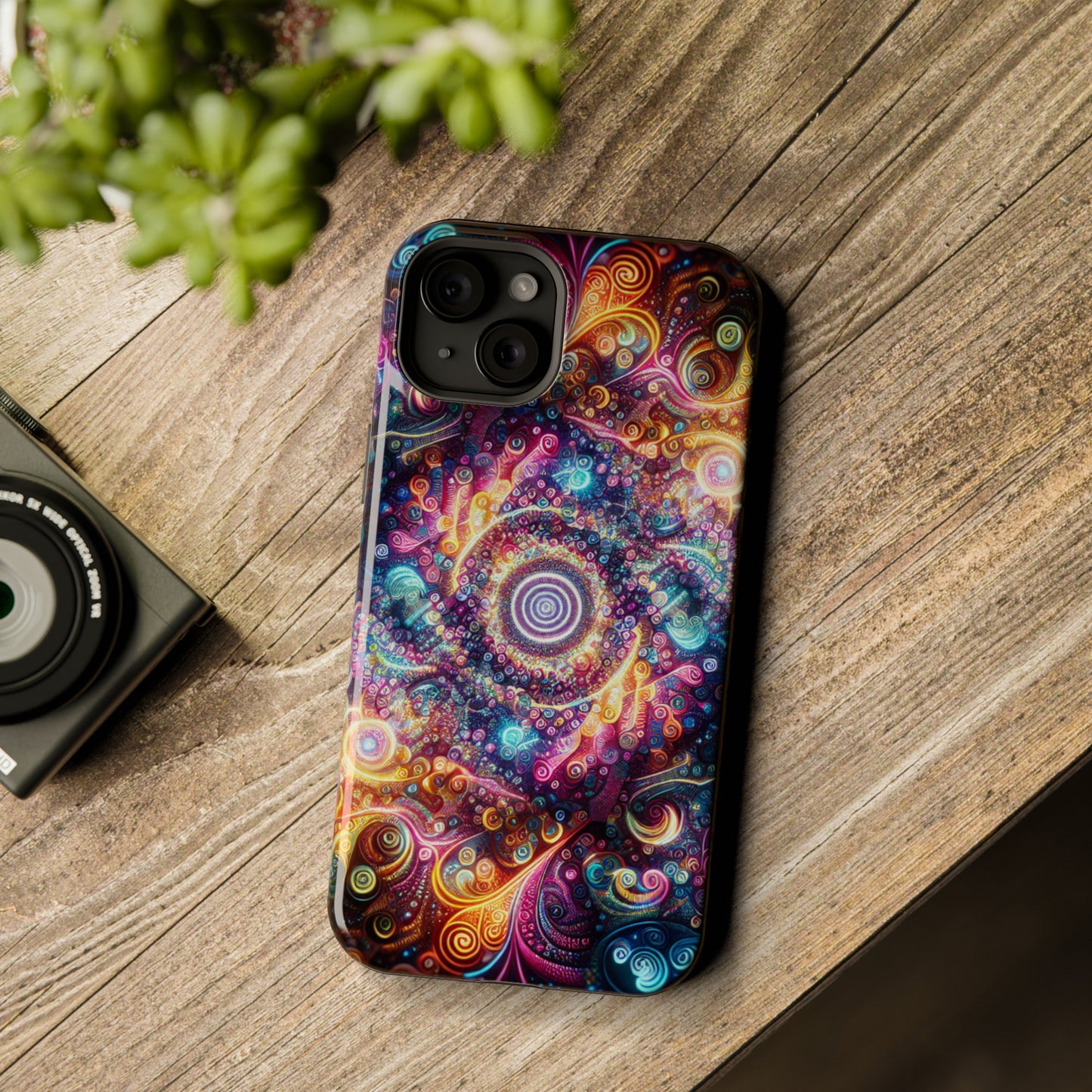 Cosmic Chromatic Mirage. Neon Trippy Infinity Patterns Premium Art Magsafe Magnet Tough IPhone 13 14 15 Pro Plus Max and Mini in Matte and Glossy Phone cases